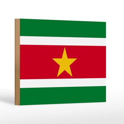 Panneau en bois drapeau du Suriname 18x12 cm Décoration drapeau du Suriname