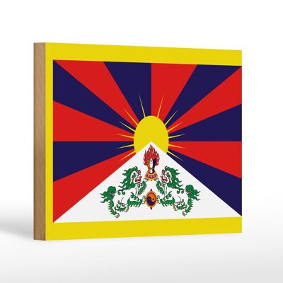 Letrero de madera bandera del Tíbet 18x12 cm Bandera del Tíbet decoración