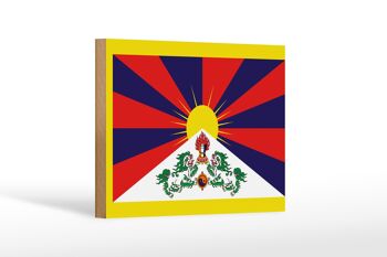 Panneau en bois drapeau du Tibet 18x12 cm Décoration drapeau du Tibet 1