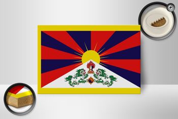 Panneau en bois drapeau du Tibet 18x12 cm Décoration drapeau du Tibet 2