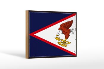 Drapeau en bois 18x12 cm, drapeau rétro des Samoa américaines, décoration 1