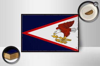 Drapeau en bois 18x12 cm, drapeau rétro des Samoa américaines, décoration 2