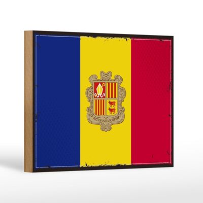 Letrero de madera Bandera de Andorra 18x12 cm Decoración Bandera Retro de Andorra