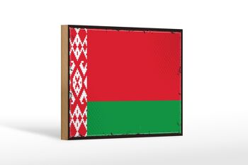 Panneau en bois drapeau Biélorussie 18x12 cm, drapeau rétro décoration biélorusse 1