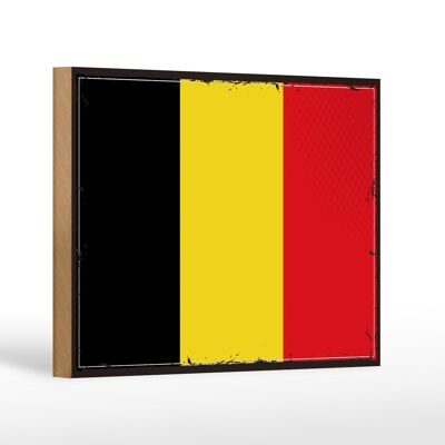 Letrero de madera Bandera de Bélgica 18x12 cm Decoración Retro Bandera de Bélgica