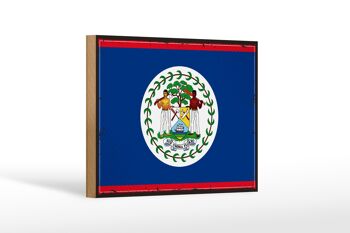 Panneau en bois drapeau du Belize 18x12 cm Décoration rétro drapeau du Belize 1