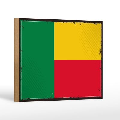 Wooden sign flag of Benin 18x12 cm Retro Flag of Benin decoration