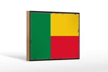 Panneau en bois drapeau du Bénin 18x12 cm Décoration rétro drapeau du Bénin 1