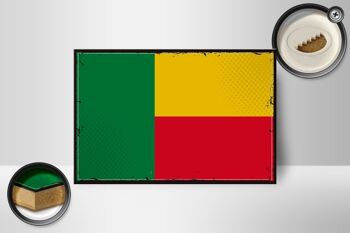 Panneau en bois drapeau du Bénin 18x12 cm Décoration rétro drapeau du Bénin 2