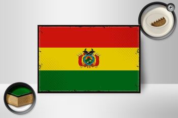 Panneau en bois drapeau de la Bolivie 18x12 cm Décoration rétro drapeau de la Bolivie 2