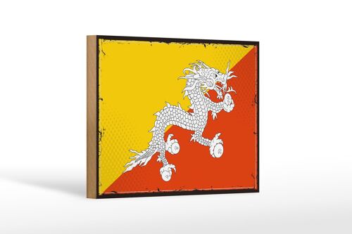 Holzschild Flagge Bhutans 18x12 cm Retro Flag of Bhutan Dekoration