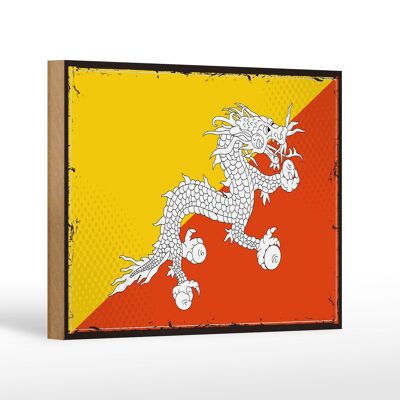 Letrero de Madera Bandera de Bután 18x12 cm Bandera Retro de Bután Decoración