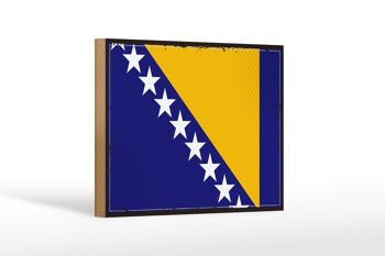 Panneau en bois drapeau Bosnie-Herzégovine 18x12 cm décoration rétro 1