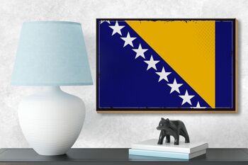Panneau en bois drapeau Bosnie-Herzégovine 18x12 cm décoration rétro 3