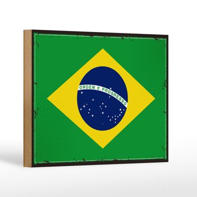 Holzschild Flagge Brasiliens 18x12 cm Retro Flag of Brazil Dekoration