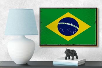 Panneau en bois drapeau du Brésil 18x12 cm Décoration rétro drapeau du Brésil 3