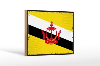 Panneau en bois drapeau du Brunei 18x12 cm Décoration rétro drapeau du Brunei 1