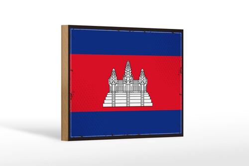 Holzschild Flagge Kambodschas 18x12 cm Retro Flag Cambodia Dekoration