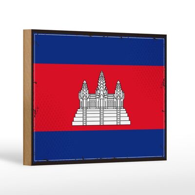 Cartello in legno Bandiera della Cambogia 18x12 cm Bandiera retrò Decorazione della Cambogia