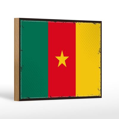Letrero de madera Bandera de Camerún 18x12 cm Decoración Retro Bandera de Camerún