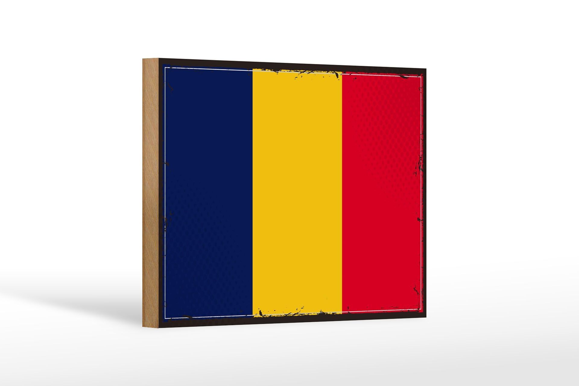 Panneau en bois drapeau du Tchad 18x12 cm, drapeau rétro du Tchad, décoration
