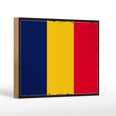 Holzschild Flagge des Tschad 18x12 cm Retro Flag of Chad Dekoration