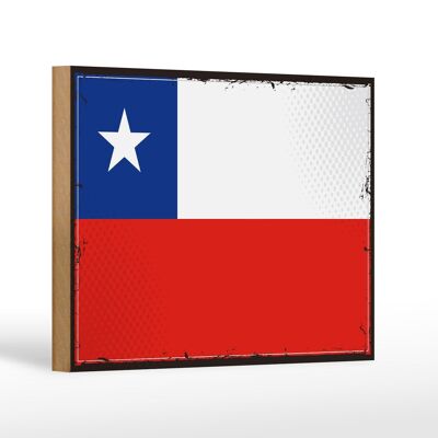 Letrero de madera bandera de Chile 18x12 cm decoración retro bandera de Chile