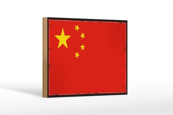 Panneau en bois drapeau Chine 18x12 cm Décoration rétro drapeau de Chine 1