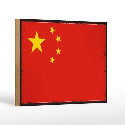Holzschild Flagge China 18x12 cm Retro Flag of China Dekoration
