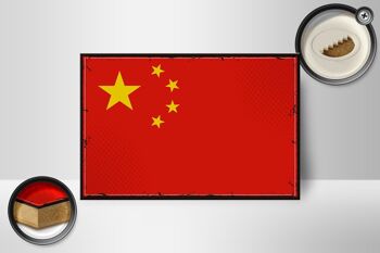 Panneau en bois drapeau Chine 18x12 cm Décoration rétro drapeau de Chine 2