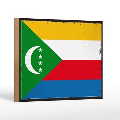 Cartello in legno Bandiera delle Comore 18x12 cm Decorazione bandiera retrò delle Comore