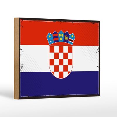 Letrero de madera Bandera de Croacia 18x12 cm Bandera retro de Croacia Decoración