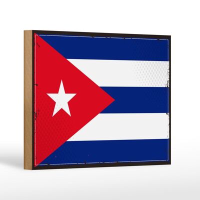 Panneau en bois drapeau de Cuba 18x12 cm décoration rétro drapeau de Cuba