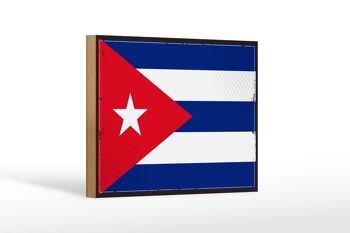 Panneau en bois drapeau de Cuba 18x12 cm décoration rétro drapeau de Cuba 1