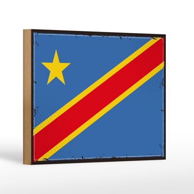 Letrero de madera bandera República Democrática del Congo 18x12 cm Decoración retro democrática del Congo