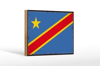 Panneau en bois drapeau RD Congo 18x12 cm Décoration rétro Congo démocratique 1