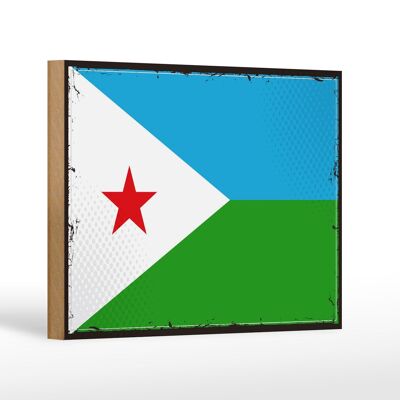 Cartel de Madera Bandera de Yibuti 18x12 cm Bandera Retro Decoración de Yibuti