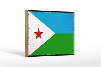 Panneau en bois Drapeau de Djibouti 18x12 cm Drapeau rétro Djibouti Décoration 1