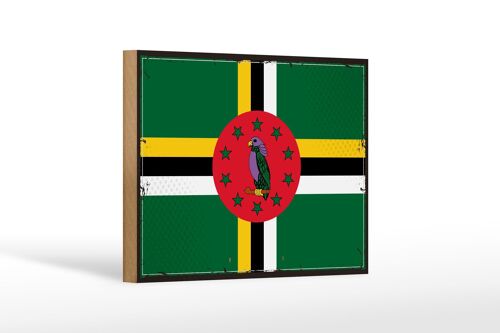 Holzschild Flagge Dominicas 18x12cm Retro Flag of Dominica Dekoration