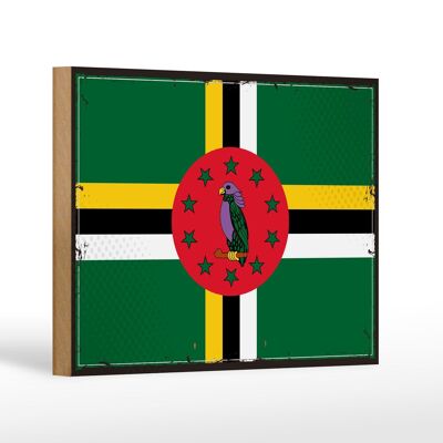 Holzschild Flagge Dominicas 18x12cm Retro Flag of Dominica Dekoration