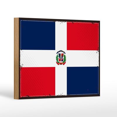 Panneau en bois drapeau République Dominicaine 18x12 cm décoration rétro