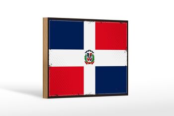 Panneau en bois drapeau République Dominicaine 18x12 cm décoration rétro 1