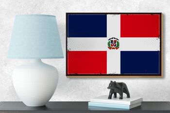 Panneau en bois drapeau République Dominicaine 18x12 cm décoration rétro 3
