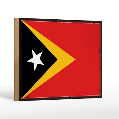 Letrero de madera Bandera de Timor Oriental 18x12 cm Bandera Retro Decoración de Timor Oriental