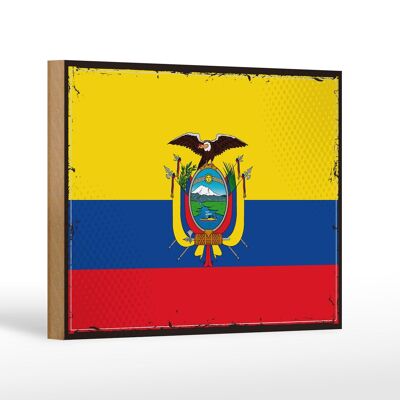 Holzschild Flagge Ecuadors 18x12 cm Retro Flag of Ecuador Dekoration