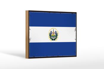 Panneau en bois drapeau du Salvador 18x12 cm décoration rétro El Salvador 1