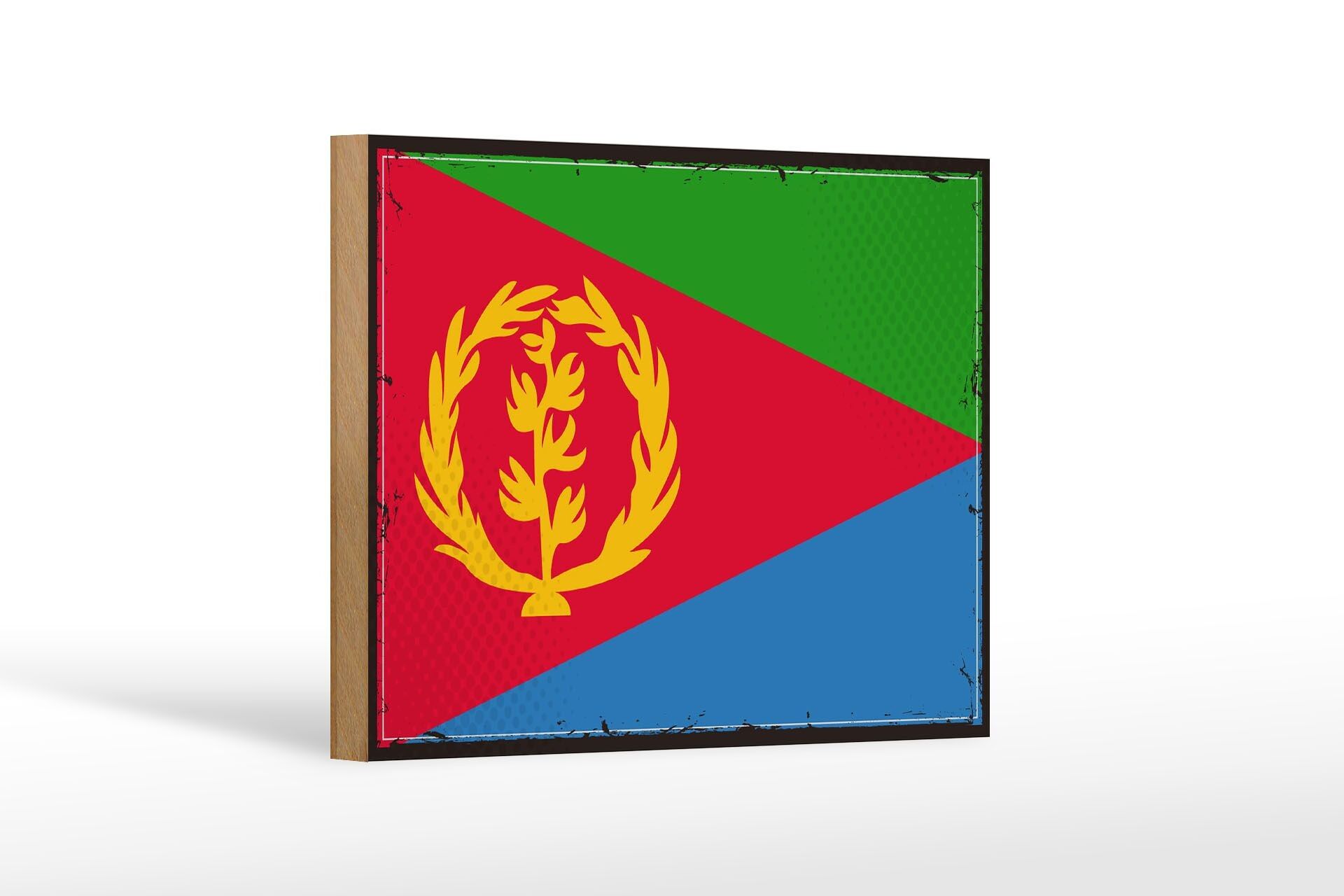 Holzschild Flagge Eritreas 18x12 cm Retro Flag of Eritrea Dekoration