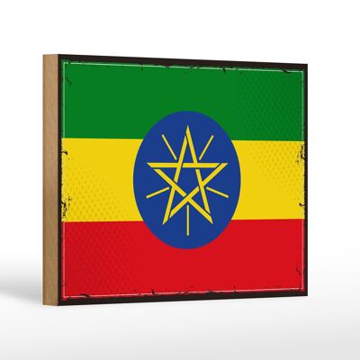Letrero de madera Bandera de Etiopía 18x12 cm Bandera Retro Decoración de Etiopía