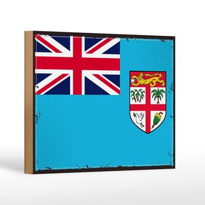 Letrero de madera Bandera de Fiji 18x12 cm Decoración Retro Bandera de Fiji
