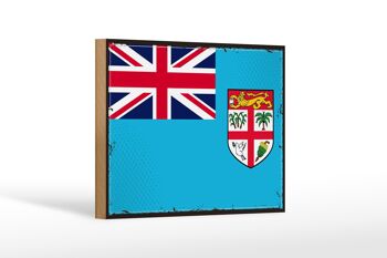 Panneau en bois drapeau des Fidji 18x12 cm Décoration rétro drapeau des Fidji 1